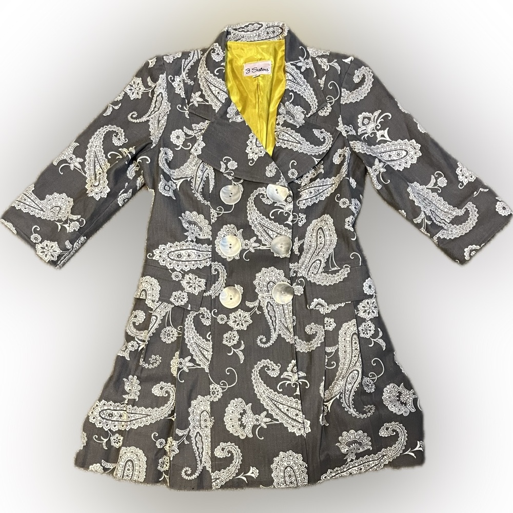 3 Sisters Paisley Tapestry Gray & White Jacket size S - Picture 7 of 14